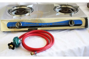 PROPANE STAINLESS 2 DOUBLE HEAD BURNER GAS STOVE 20000 BTU w/ Gas Regulator